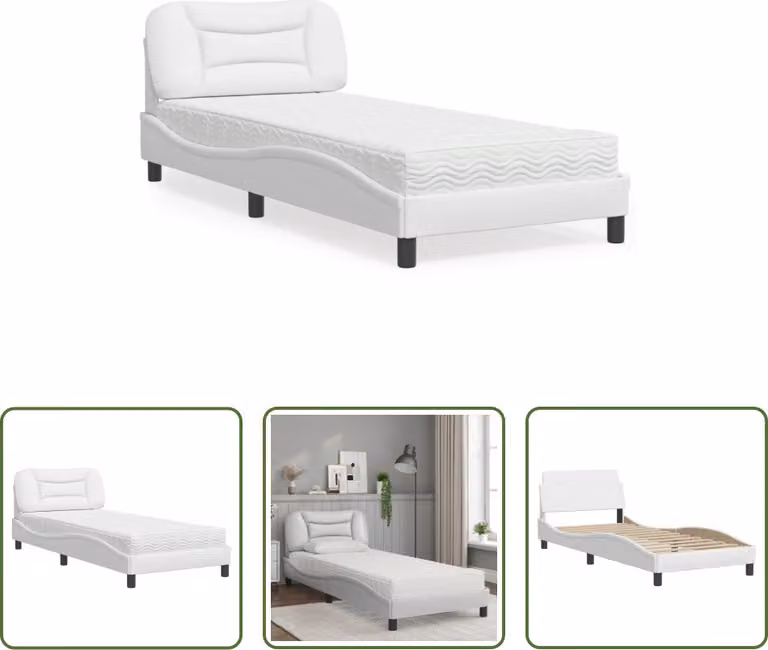 The Living Store Letto con materasso bianco 90x190 cm in ecopelle