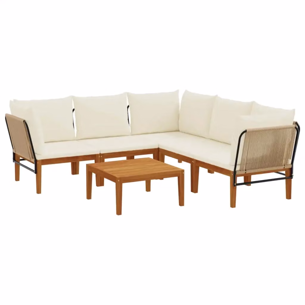 Set di 6 sedie moderne vidaXL in legno di acacia e corda color beige e bianco per giardino e terrazza – 2