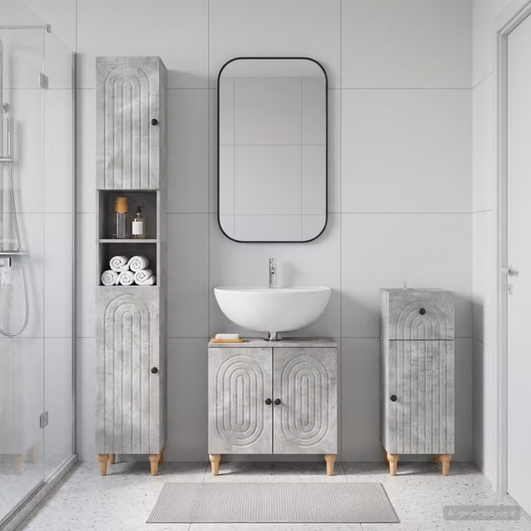 Set di armadietti da bagno vidaXL ALKMAAR in 3 pezzi, Grigio, Design Moderno con Mobile Lavabo, Colonna e Armadietto Laterale