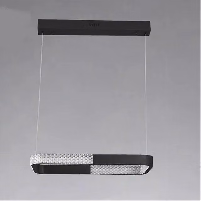 Trade Shop Lampadario A Sospensione LED Rettangolare Nero con Cristallo e Telecomando, Dimmerabile e Regolabile in Altezza