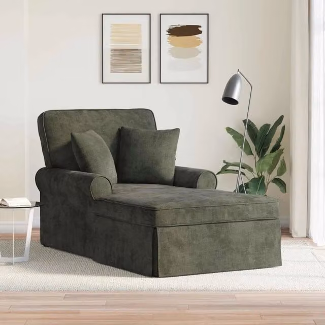 Chaise Longe Moderna vidaXL con Gonna e Cuscini, Verde, L: 157 cm, P: 91 cm, H: 91 cm – 1