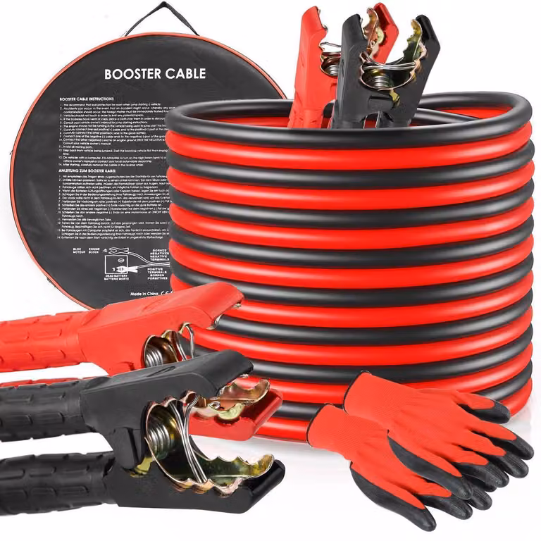 Cavi di avviamento 12V/24V, lunghezza 4 metri, sezione 30mm², corrente massima 1000A, per batterie auto, con morsetti a coccodrillo e custodia