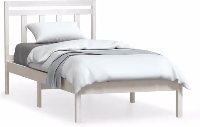 Letto singolo per adulti in legno massello di pino bianco con doghe piatte fissate L: 100 cm, P: 200 cm, H: 106 cm