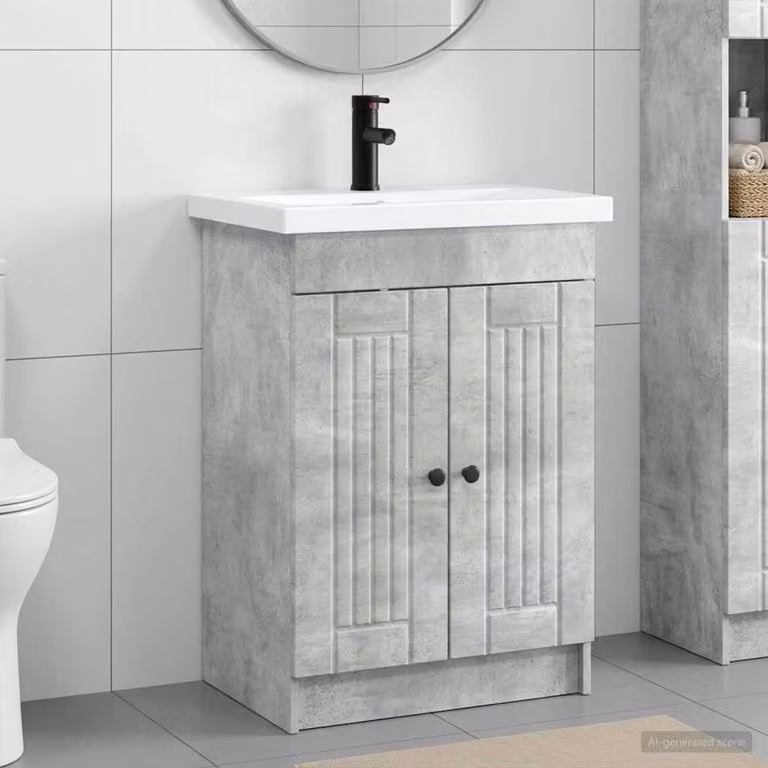 Set di mobili per il bagno moderno vidaXL in legno e metallo, Grigio e Nero, L: 56 cm, P: 37,5 cm, H: 81 cm