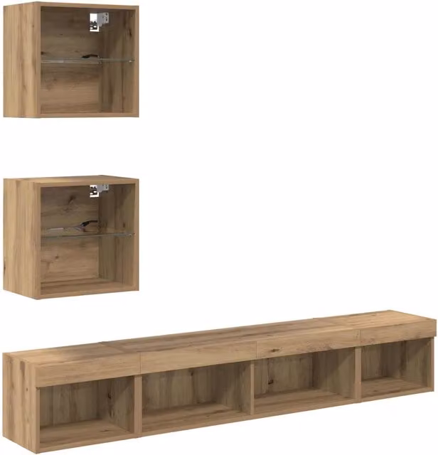 Unit¨¤ a muro per TV con LED con led 5 pz | Armadietto TV | Mobile Porta TV Rovere artigianale