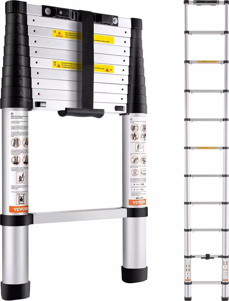 3,2 M Scala telescopica Scala pieghevole antiscivolo 48x9,5x76,5 cm Scala a gradini Ritrazione con un solo pulsante Scala multiuso Lega di alluminio Capacità di carico 170 kg Ideale per riparazioni domestiche Decorazione Pittura murale