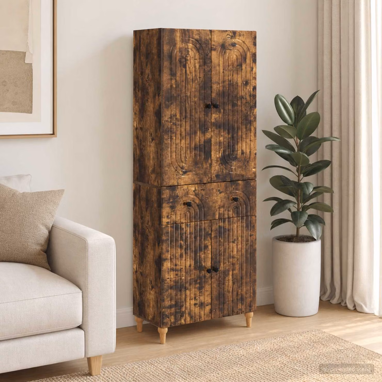 Set di 2 armadi a muro vidaXL in legno e MDF color rovere fumo marrone con ante a battente e ripiani interni, L/P/H: 90 x 34,5 x 66 cm