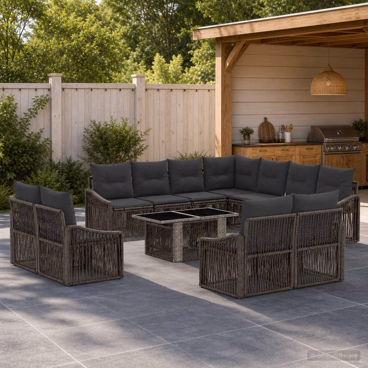 Set Divano da Giardino vidaXL 12 pz in Polyrattan Grigio e Antracite con Cuscini e Tavolino da Esterno
