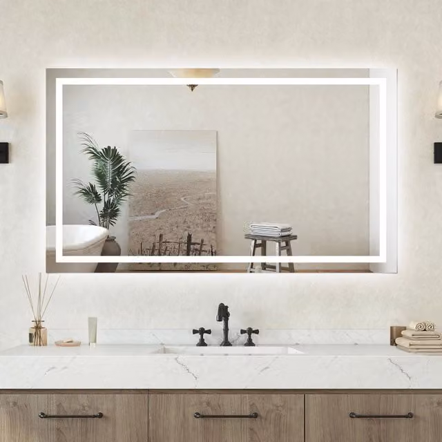Specchio bagno Rettangolare 120x70cm Retroilluminato Con Led, Antiappannamento