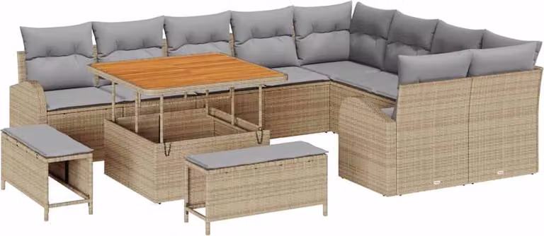 Set Divano da Giardino con cuscino 12 pcs Beige polyrattan