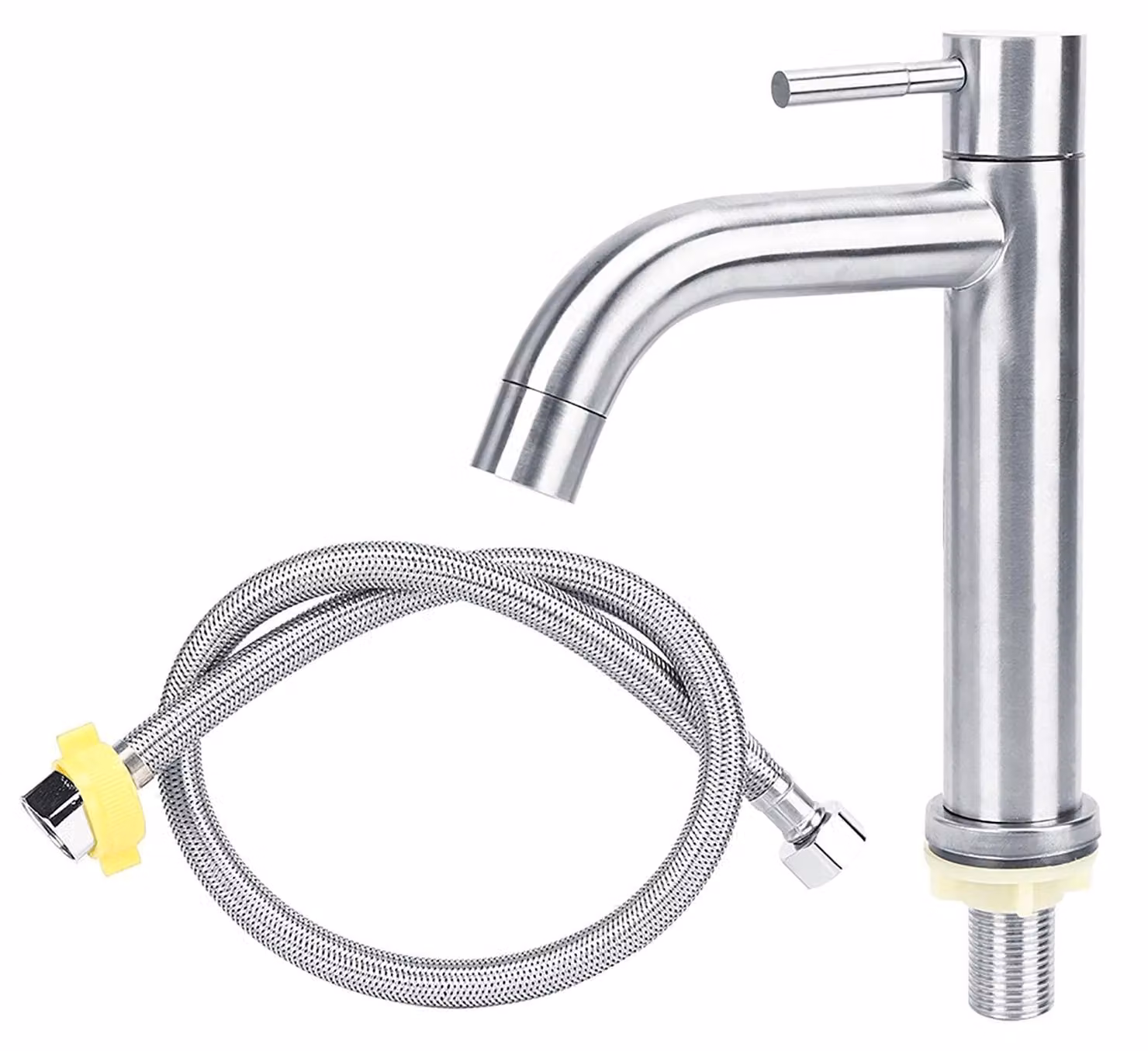 Miscelatore monocomando per lavabo, in acciaio inossidabile, con finitura spazzolata, portata dell'acqua di 12 cm, design elegante