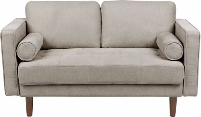 Divano 3 posti BELIANI in tessuto beige con stile retrò e schienale imbottito per il tuo soggiorno – 1