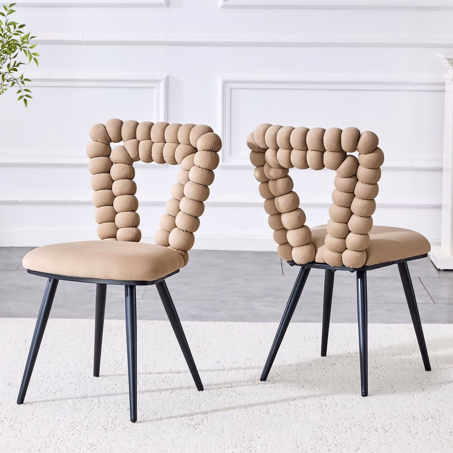 MODFU, set di 2 sedie da pranzo, sedia da cucina in velluto, poltrona relax con schienale a forma di taglio triangolare e gambe in metallo verniciato, ideale per la sala da pranzo o la cucina