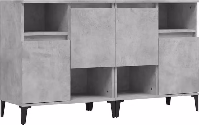 Set di 2 Credenze e Madie da Pranzo in Legno Multistrato e Metallo, Colore Grigio Cemento, L 60 cm x P 35 cm x H 70 cm – 1