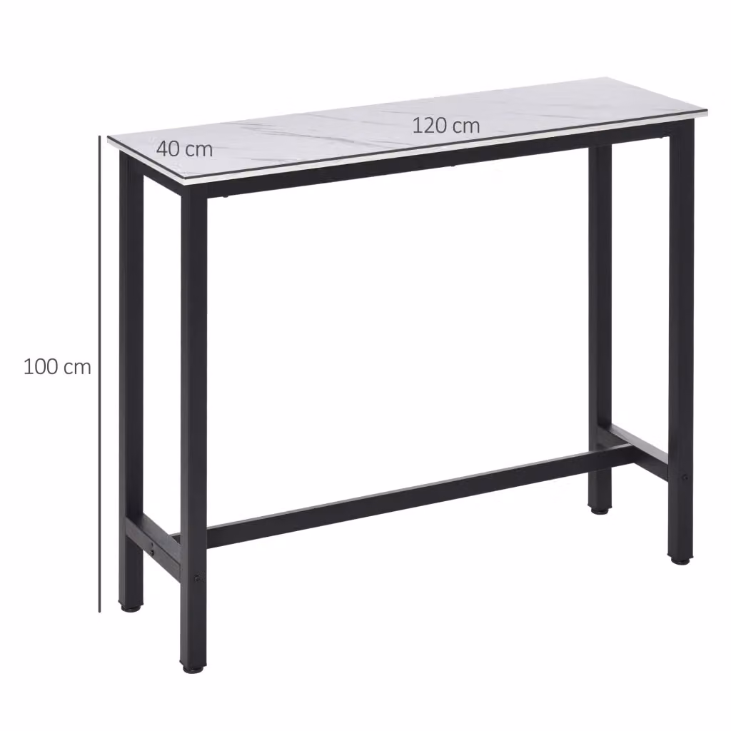 Tavolo moderno WISHDOR rettangolare con piano in MDF laminato bianco e struttura in metallo, L: 120 cm, P: 30 cm, H: 100 cm – 2