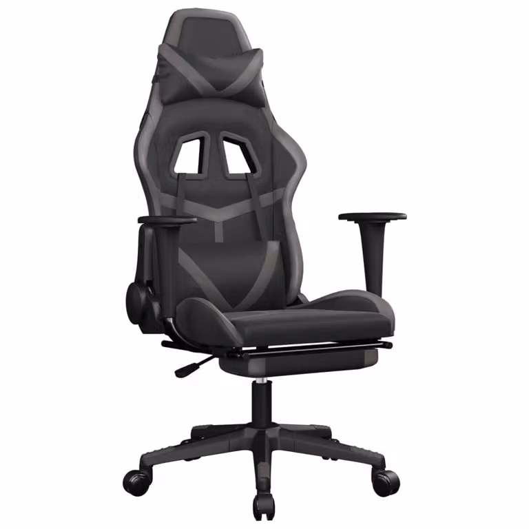 Sedia da Gaming Massaggio Poggiapiedi Nero e Grigio Pelle finta