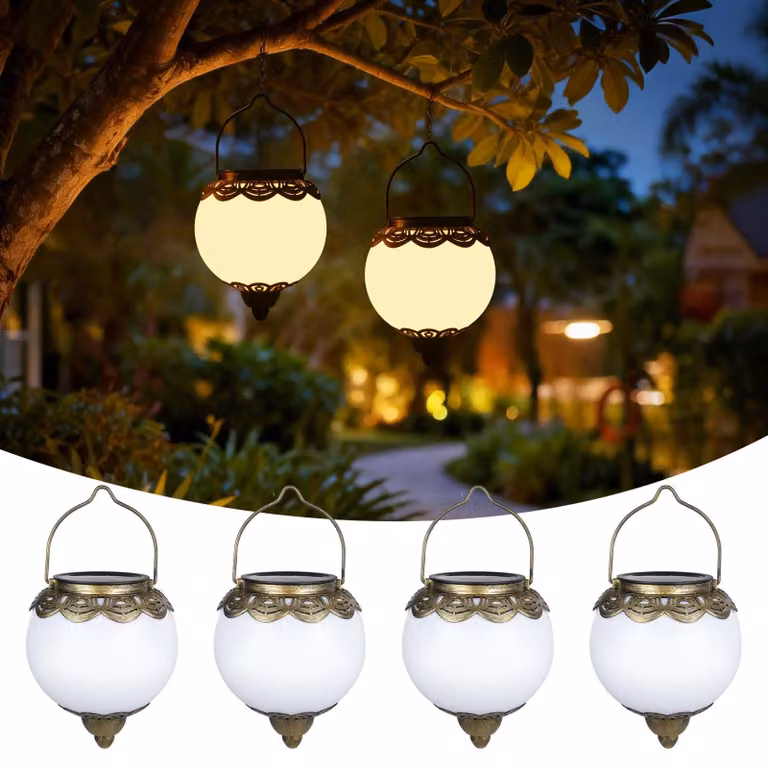 Set di 4 lampioni solari, design vintage, grado di protezione IP65, luce bianco caldo, altezza 41 cm