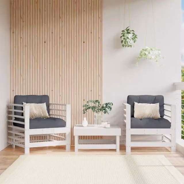 Sedia da patio-Sedie da Giardino con Cuscini 2pz Legno Massello di Pino Bianco 868446