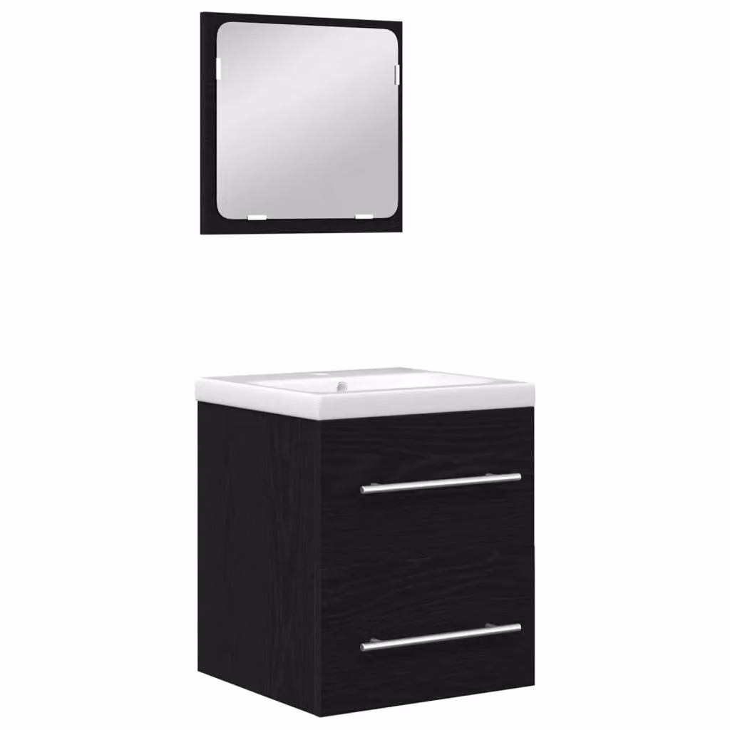 Set di mobili per il bagno vidaXL composto da mobile lavabo e armadietto specchio nero opaco con montaggio a parete – 2
