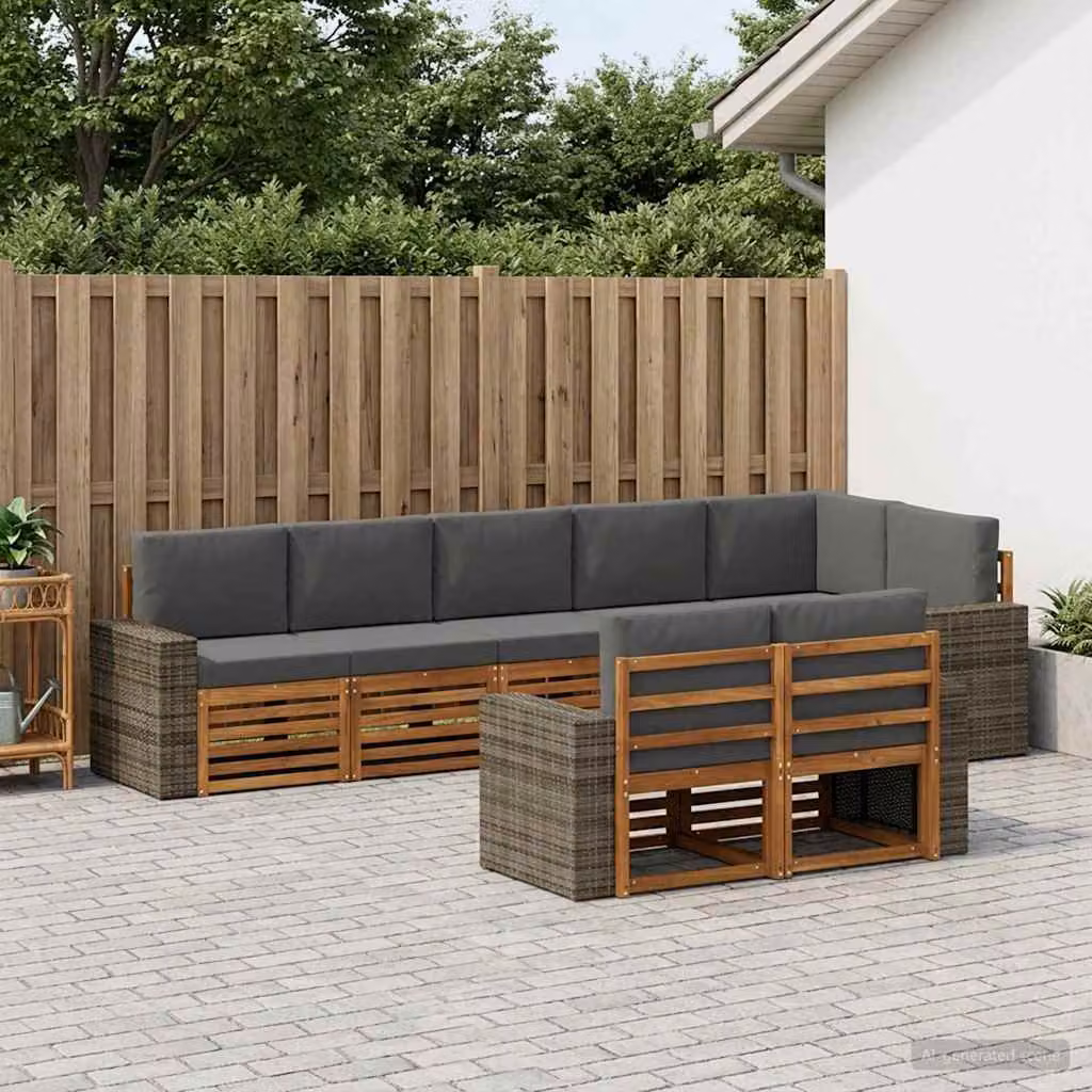 Set di divani da esterno vidaXL a forma di U composto da 8 pezzi in legno di acacia e poliestere resistente ai raggi UV con cuscini inclusi