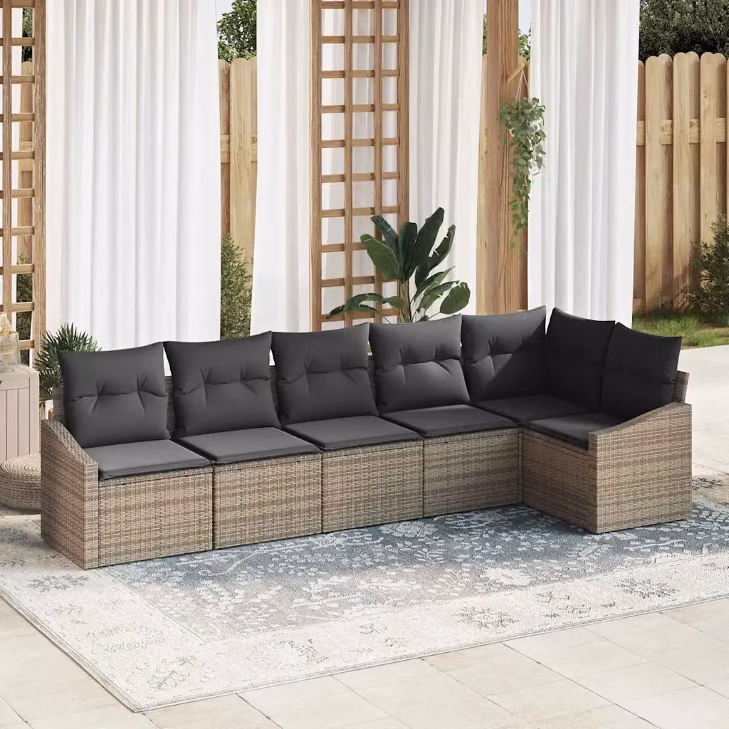 Set di divani da giardino vidaXL in rattan grigio con cuscini e tavolino da esterno – 1