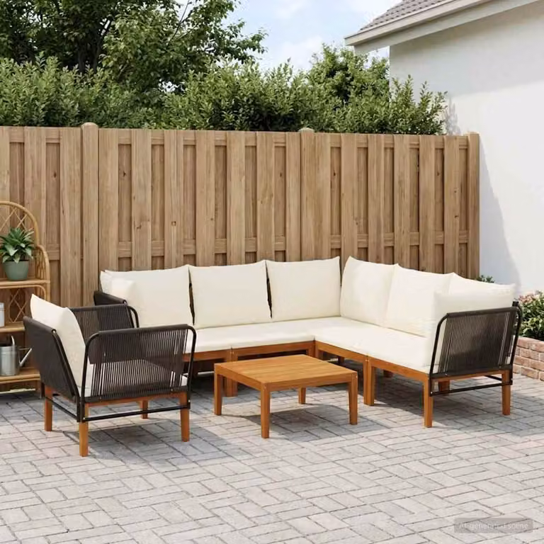 Set da giardino vidaXL in legno di acacia con 7 pezzi e cuscini inclusi, colore naturale