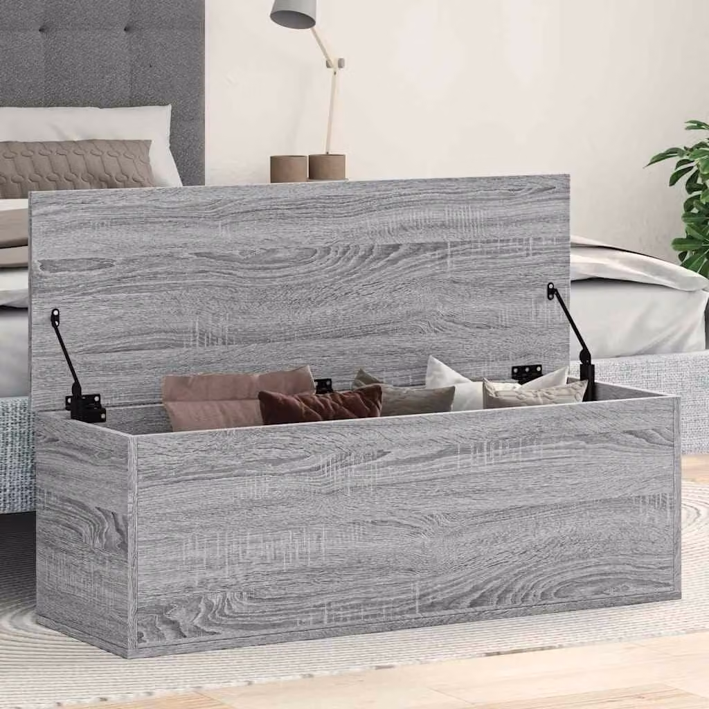 Cassetta portaoggetti grigia in legno, dimensioni 102 x 35 x 35 cm