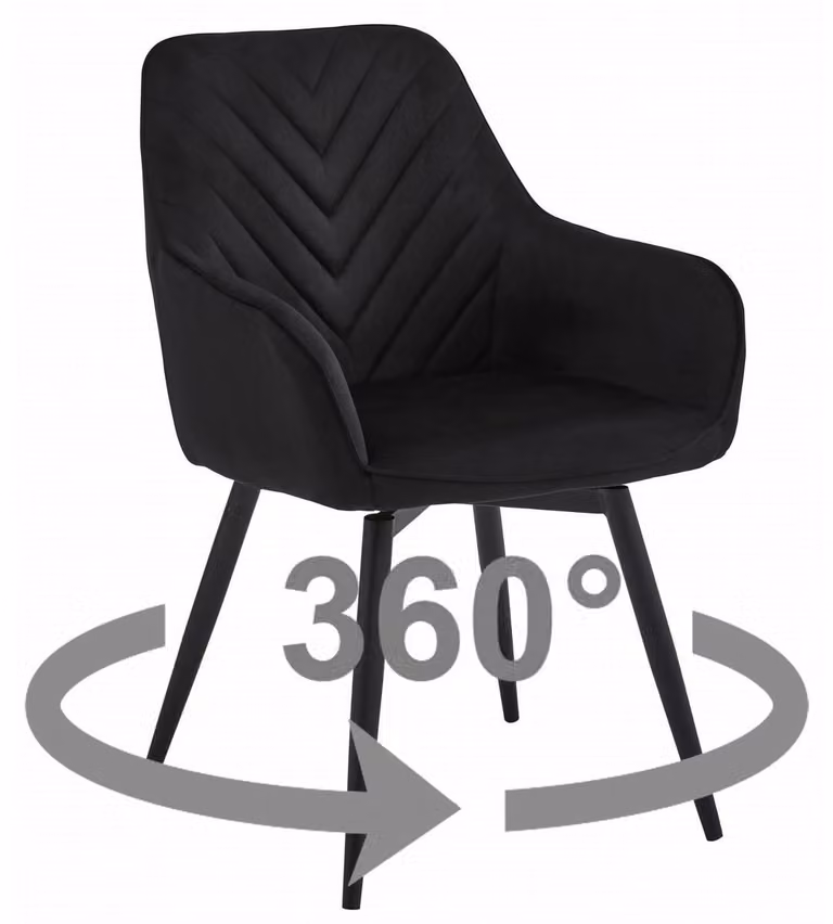 Sedia girevole Nana360 in velluto nero con gambe in metallo