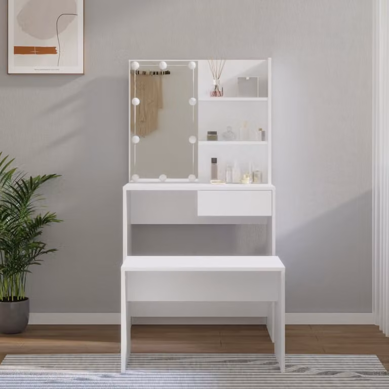The Living Store Set da toilette con LED Bianco Materiale a base di legno