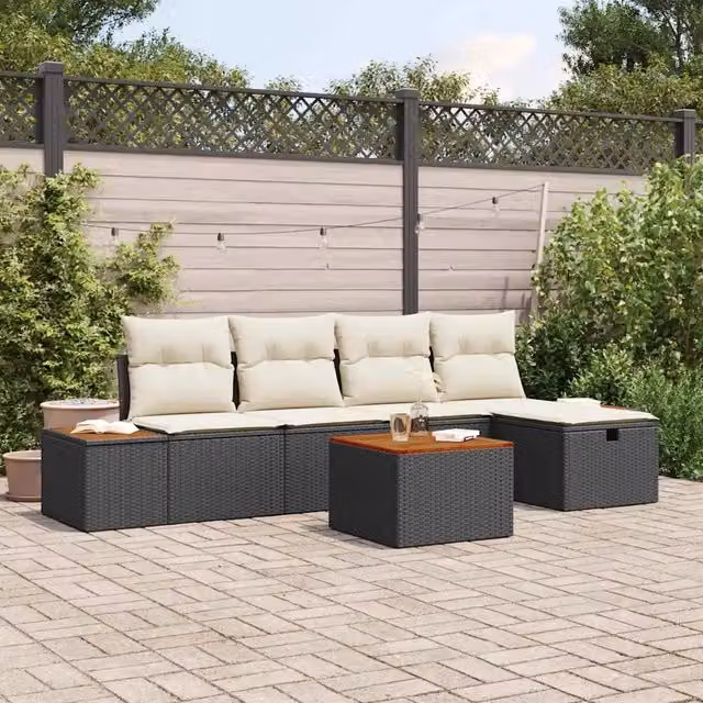 Set Divano da Giardino 6 pz Nero polyrattan 3360956