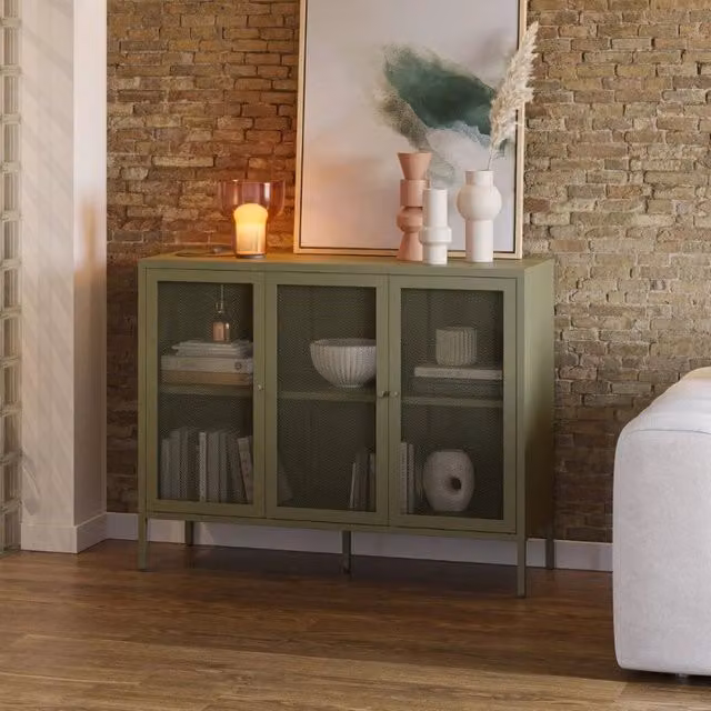 Credenza Fayna19354 in metallo con 3 ante colore verde