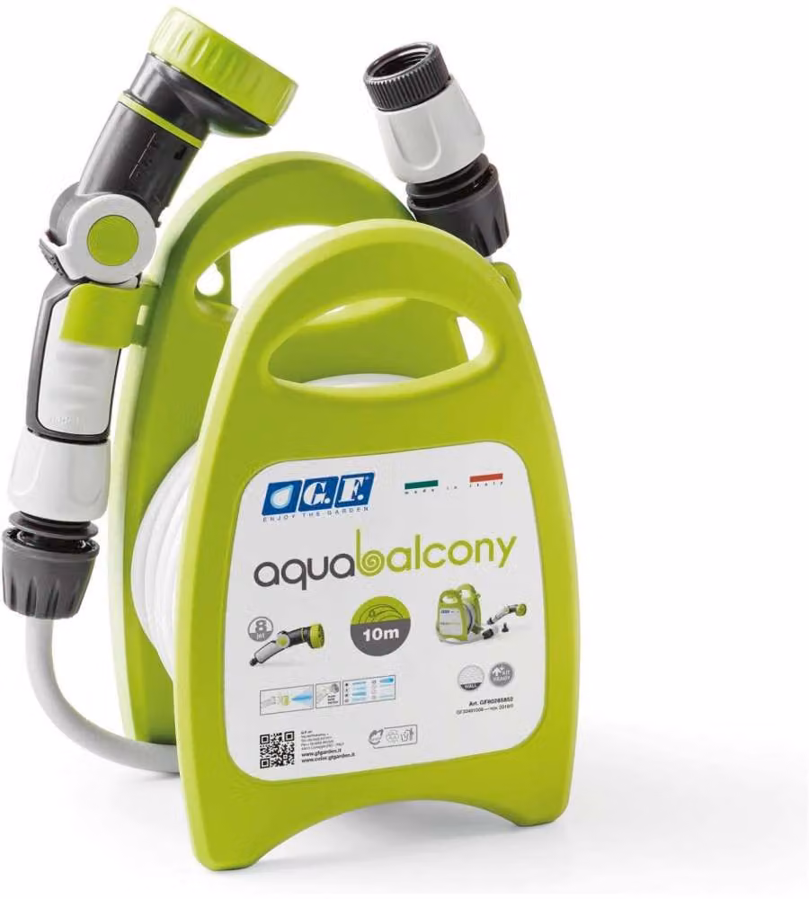 G.F. Kit Tubo Aquabalcony 10 m - Avvolgitubo Verde per Giardino e Terrazzo