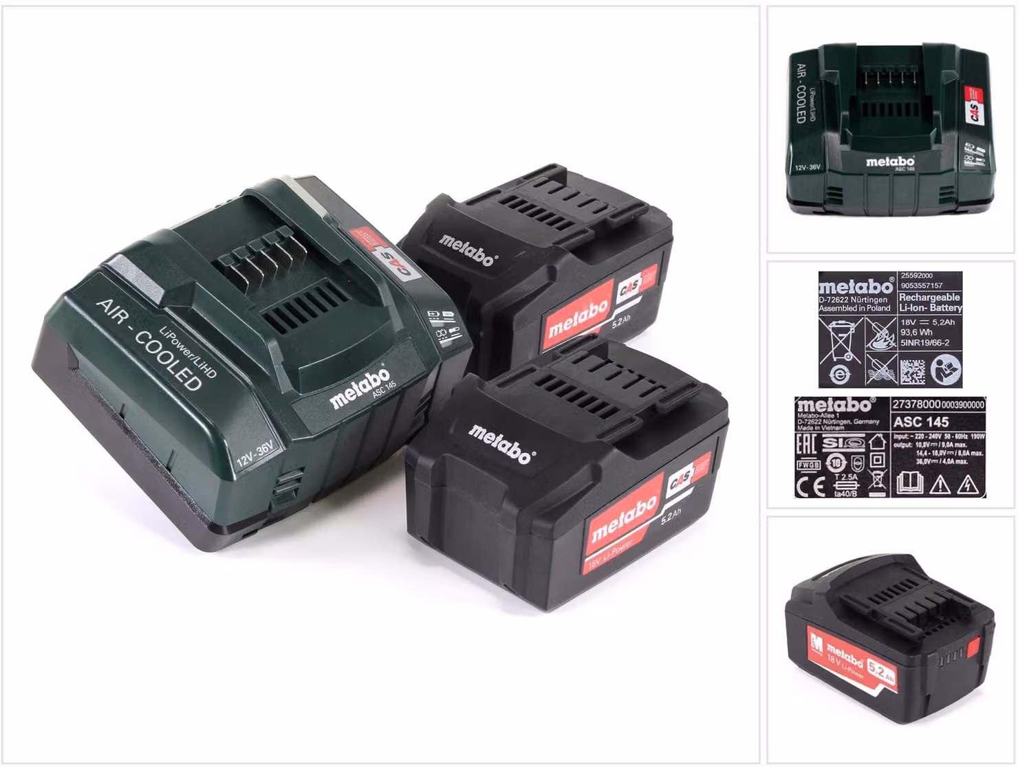 Set di batterie Metabo basic 18V con 2x batterie 5.2Ah + caricatore ASC 145 ( 685051380 )