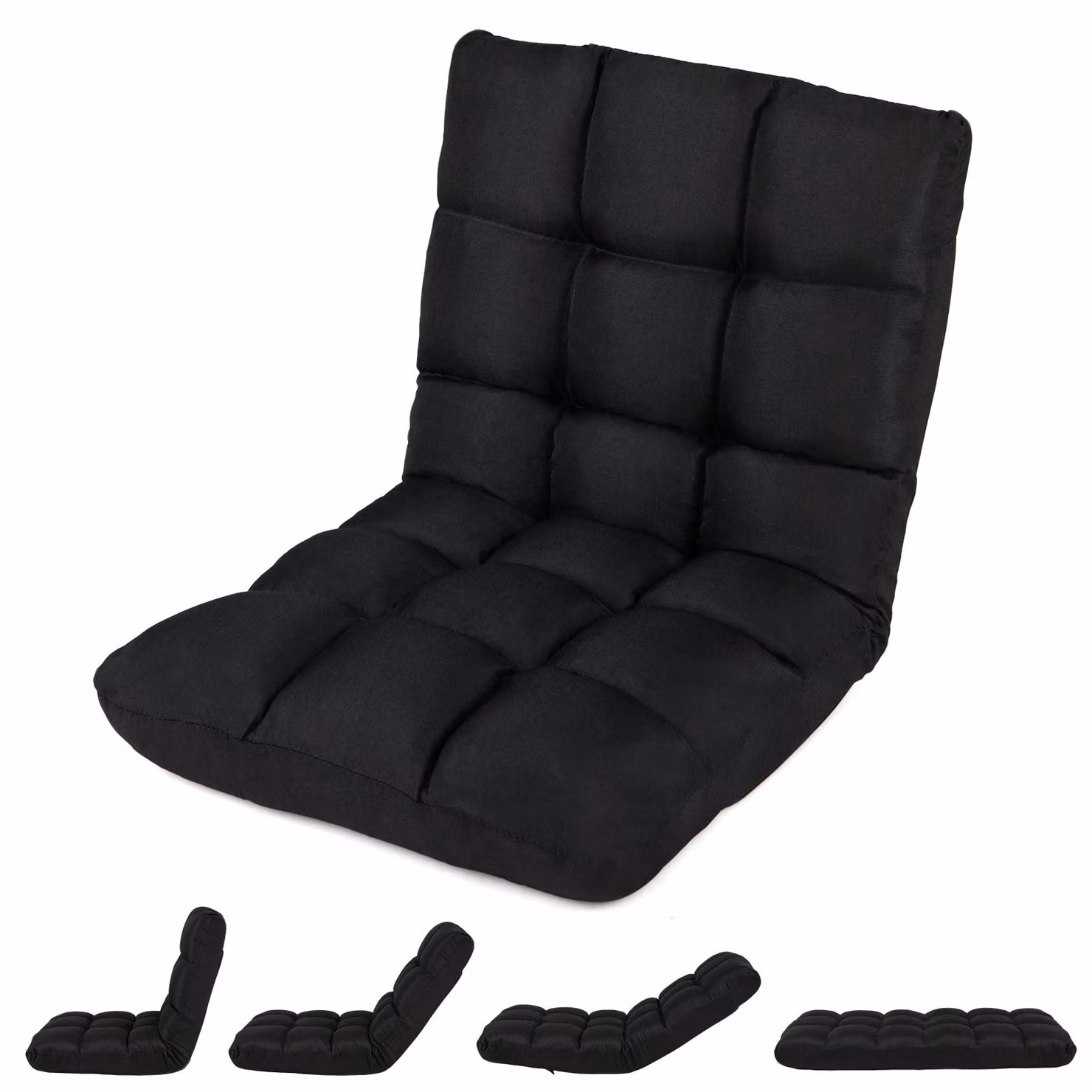 Poltrona reclinabile COSTWAY, poltrona da pavimento imbottita, cuscino da pavimento con schienale, sedia da meditazione, sedia da finestra, colore nero corvo