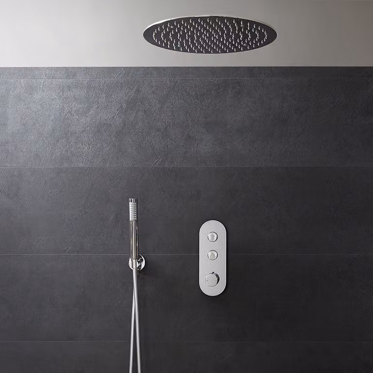 Set Doccia Termostatico a Pulsante con Soffione Doccia da Incasso e Doccetta con Asta Saliscendi (2 Vie) - Cromo - Idro