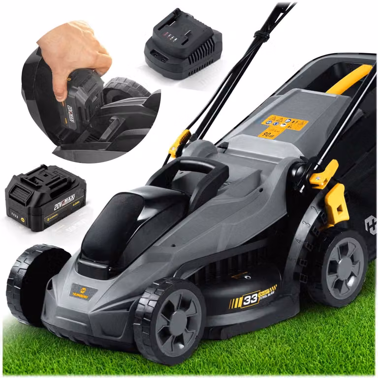 Tagliaerba elettrico a batteria, leggero e potente, Humberg HM-611, con una larghezza di taglio di 33 cm