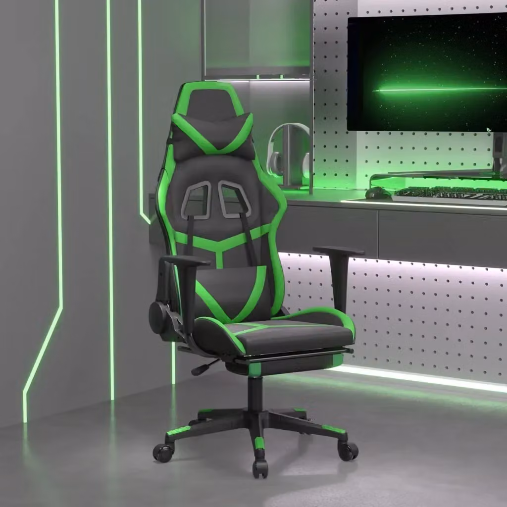 Sedia da Gaming Sportiva Multicolore Nero e Verde in Similpelle con Poggiatesta e Braccioli – 2
