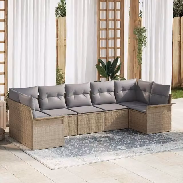 Set Divano da Giardino a L vidaXL in Polyrattan Beige con 7 Cuscini