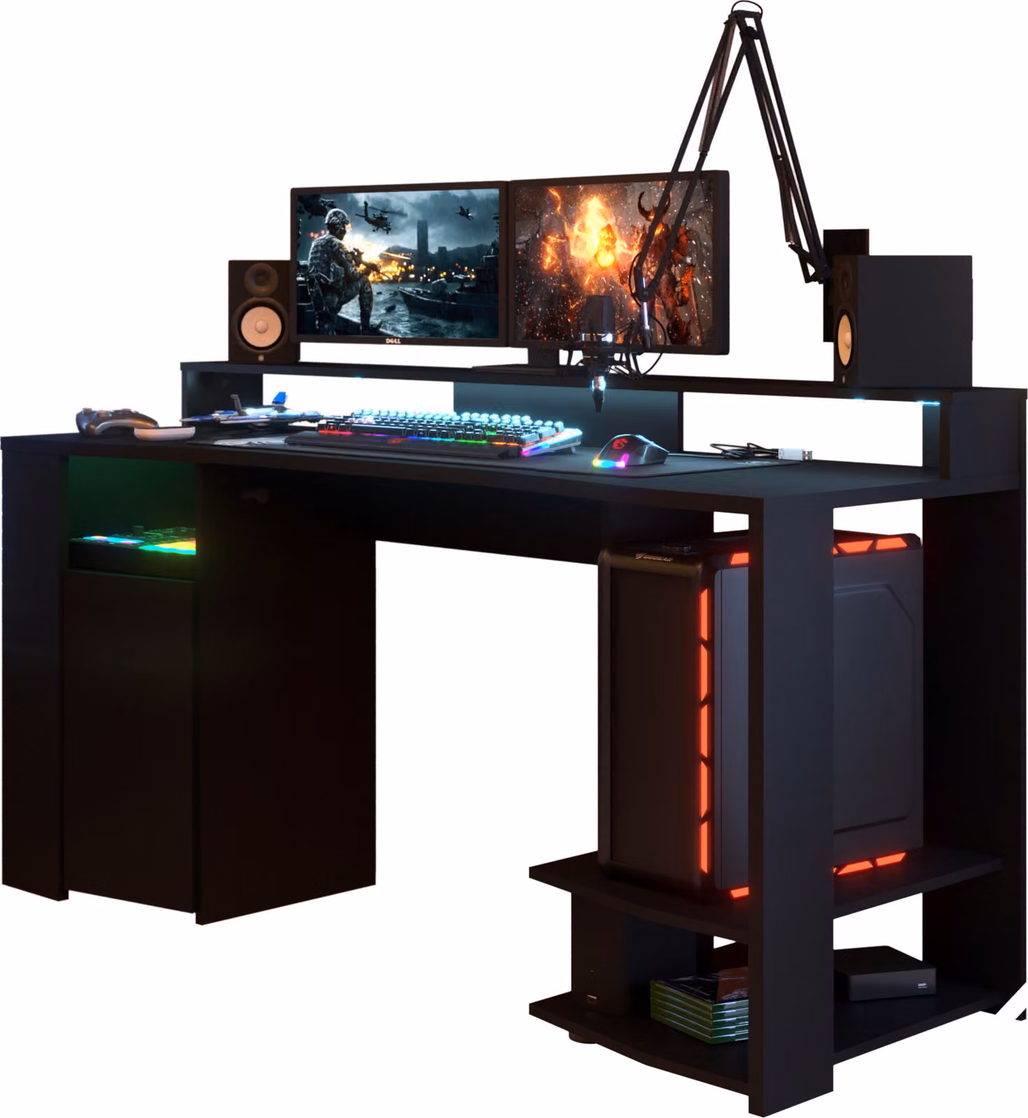 Scrivania da gioco a LED, nero opaco, 152 x 61,5 x 87 cm
