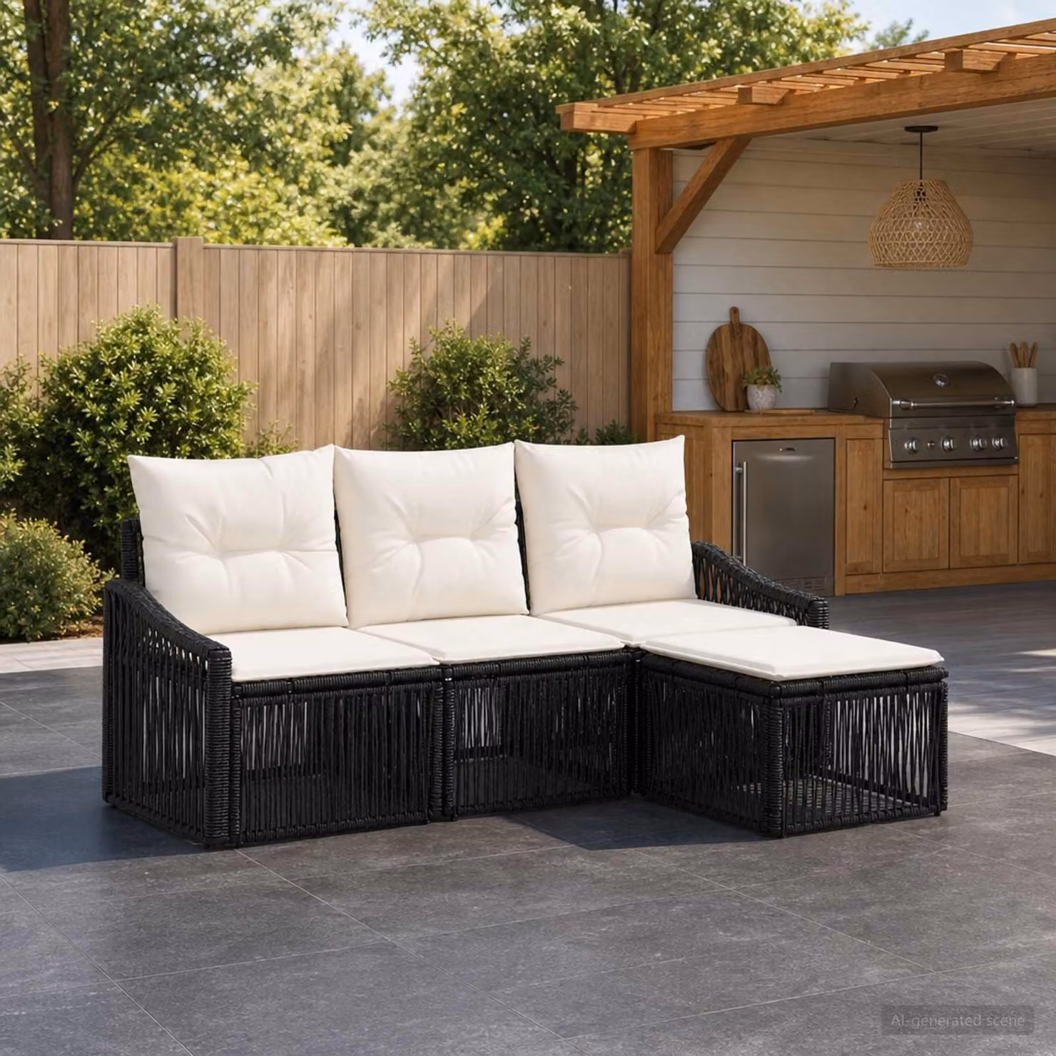 Maison Exclusive - Set da giardino composto da 4 pezzi, divano in rattan sintetico nero