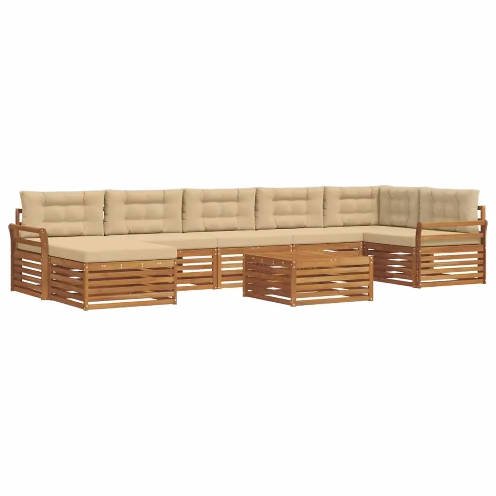 Set di divani da esterno a L vidaXL composto da 8 pezzi in legno di acacia con cuscini beige e marrone – 2