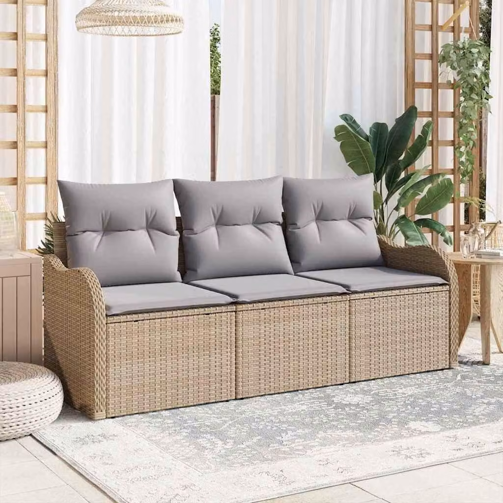 Maison Exclusive - Set Divano da Giardino con cuscino 3 pcs Beige polyrattan