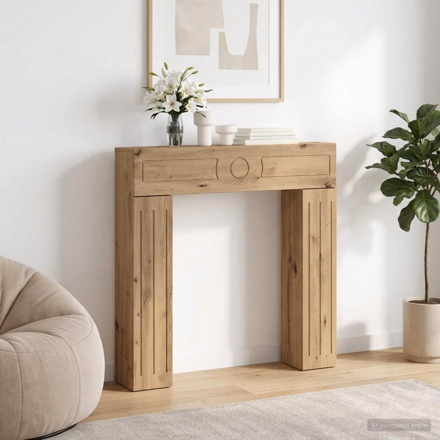 Cornice per camino artigianale vidaXL in legno color rovere, L: 102 cm, P: 18 cm, H: 100,5 cm
