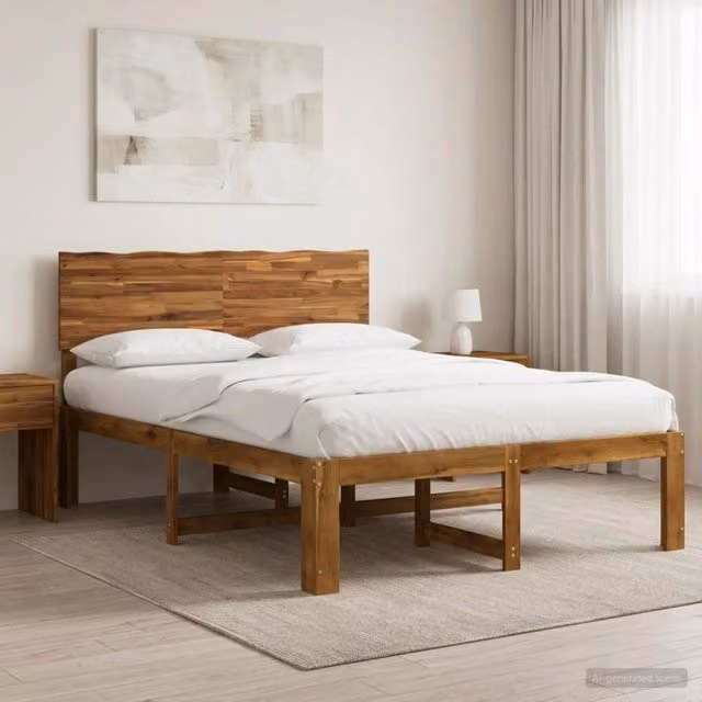 Letto matrimoniale con testiera ROSTOCK vidaXL in legno di acacia marrone L/P/H: 205.5 x 160 x 101 cm