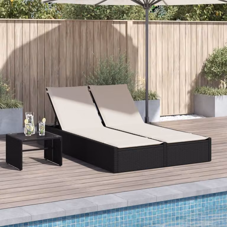 vidaXL Lettino Prendisole Doppio in Polyrattan Nero con Cuscini Impermeabili e Poggiatesta Regolabile