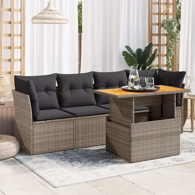 Set Divano da Giardino 5 pz con Cuscini Grigio in Polyrattan 3326881
