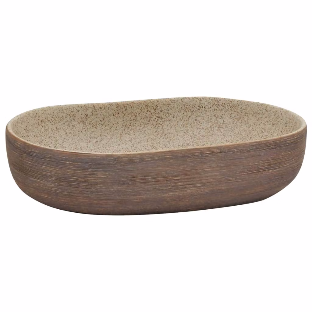 Lavabo da Appoggio Sabbia e Marrone Ovale 59x40x14 cm Vetroceramica