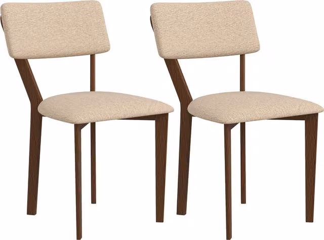Set di 2 sedie da sala da pranzo e cucina HOMCOM in tessuto effetto lino beige con gambe in legno di gomma, L: 49 cm, P: 56 cm, H: 85 cm
