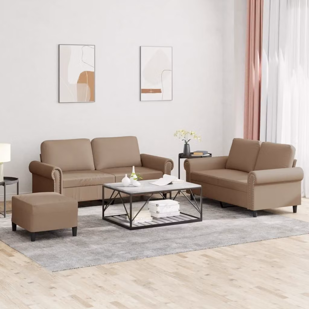 Divano componibile Maison Exclusive, composto da 3 elementi, con cuscini, rivestito in ecopelle color cappuccino