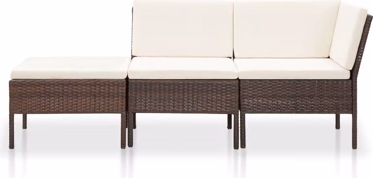 Set Divani da Giardino 3 pz con Cuscini in Polyrattan Marrone